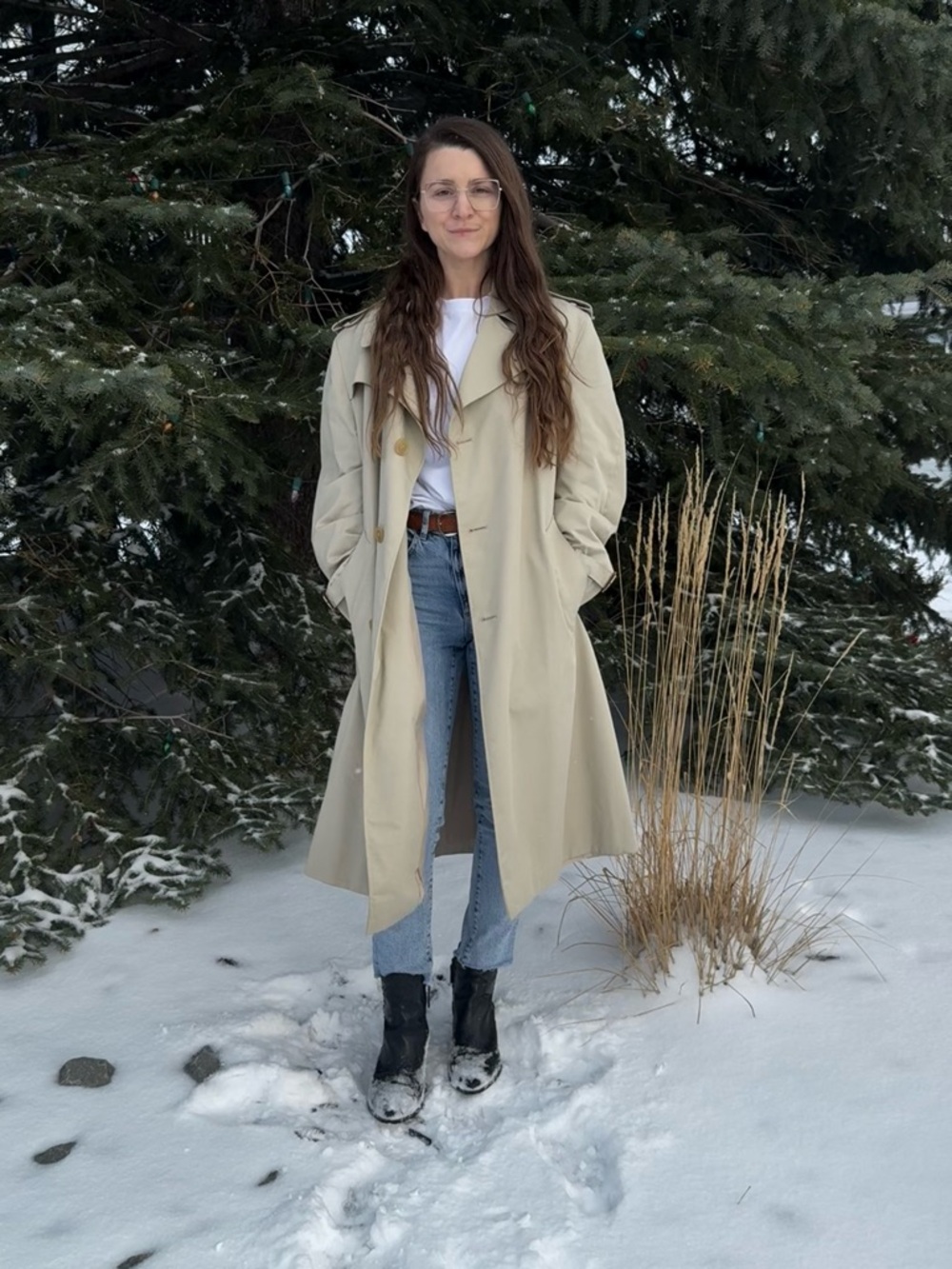 Aquascutum Trench Coat Made in Canada Beige Belted Long Coat M/L